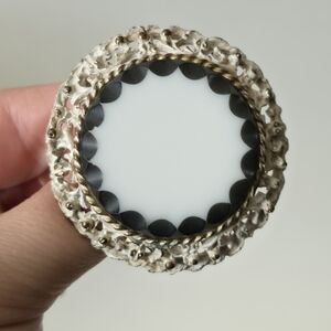 Large Vintage Milk Glass Center Metal White Enamel Brooch